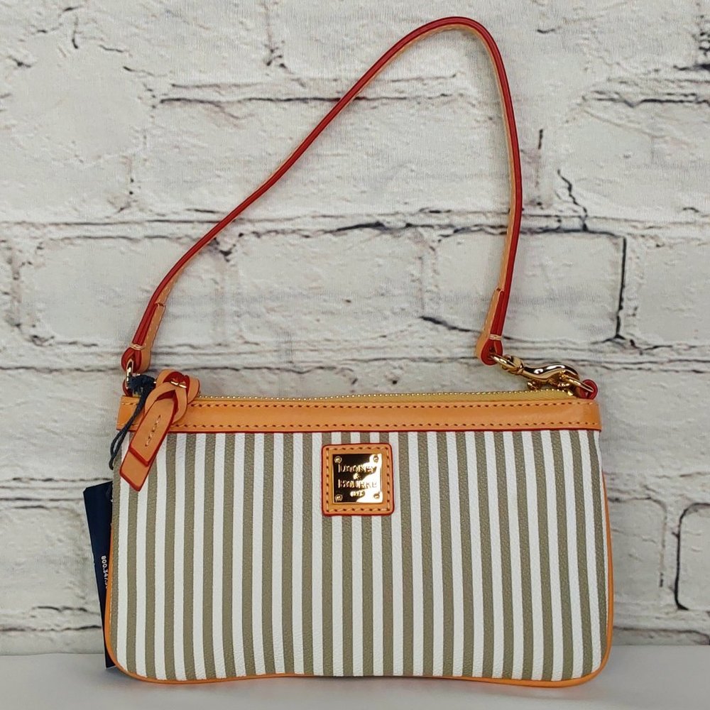 'DOONEY & BOURKE' LEATHER PINSTRIPE RED INTERIOR BAGGETT  DETACHABLE STRAP